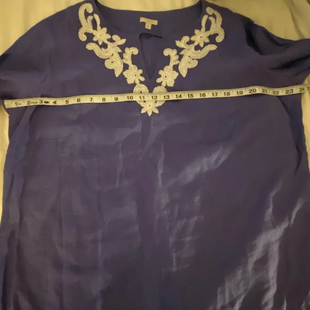 Talbots blouse womens 1X embroidered 100% linen Purple Top summer resort elegant - Picture 7 of 8